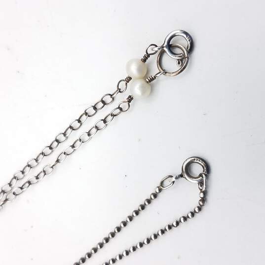 925 Sterling Silver Necklaces w/ Aquamarine Pearl & Smokey Quartz image number 2