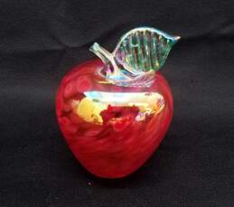Art Glass Red Pink Apple Paperweight-Signed