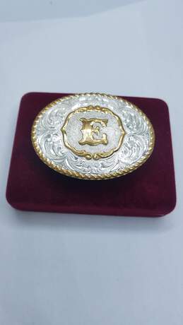 Crumrine Gold And Silver Smith Belt Buckle w / Letter" E" In The Center W/ Case 67.1 alternative image