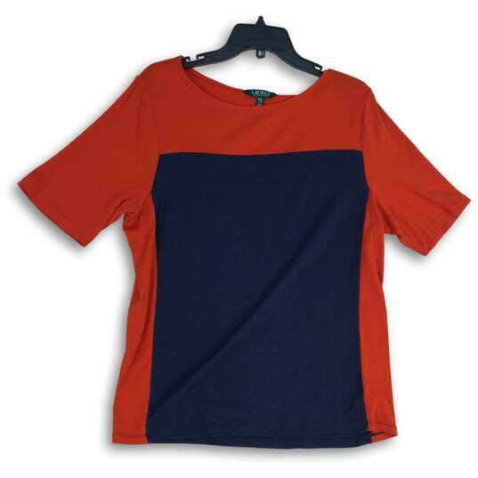 Lauren Ralph Lauren Womens Red Navy Blue Round Neck Short Sleeve T-Shirt Sz XXL image number 1