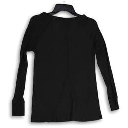 Womens Black Waffle-Knit Long Sleeve V-Neck Pullover T-Shirt Size Small alternative image