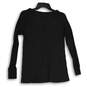Womens Black Waffle-Knit Long Sleeve V-Neck Pullover T-Shirt Size Small image number 2