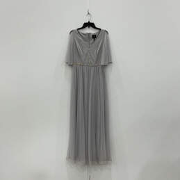 Womens Gray Lace 3/4 Sleeve Sparkle V-Neck Back Zip Long Maxi Dress Size 8 alternative image