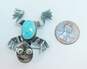 Artisan 925 Southwestern Turquoise Inlay Frog Animal Stamped Brooch 7.3g image number 4
