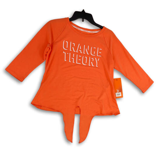 NWT Womens Orange Theory Spell Out Front Tie Pullover T Shirt Size Small image number 1
