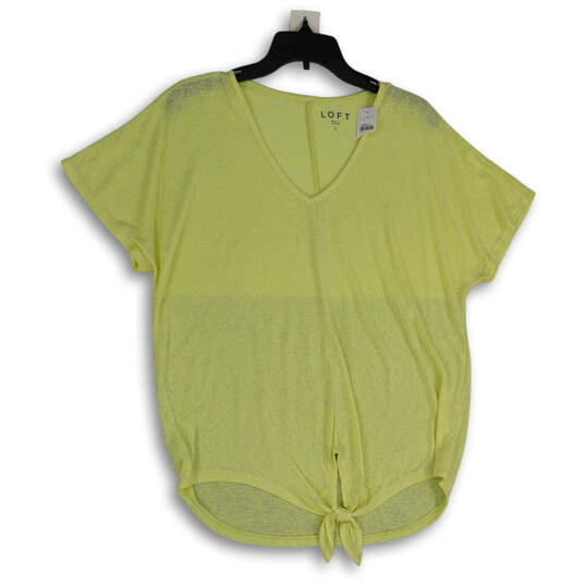 NWT Womens Yellow V-Neck Short Sleeve Front Knot Blouse Top Size Large image number 1