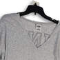 Womens Gray Studded Side Slit Long Sleeve V-Neck Pullover T-Shirt Size M image number 3