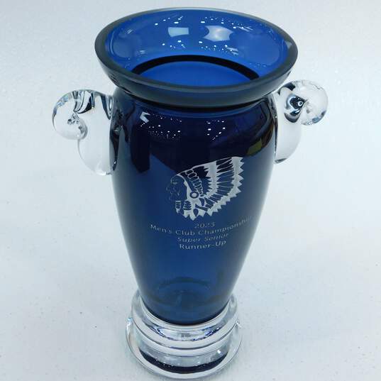 Sterling Cut Glass Avalon Midnight Blue Trophy & Clear Galaxy Vase Trophy w/ Logos image number 2