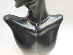 14K White Gold Faceted Amethyst Teardrop Pendant Cable Chain Necklace 2.9g