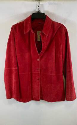 Massini Womens Red Classic Long Sleeve Button Front Leather Jacket Size Large