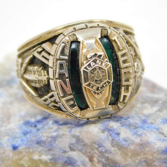 Vintage 1982 Lane Tech 10K White Gold Green Spinel Class Ring 12.9g image number 1
