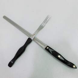 Cutco Slicer Bread Knife 1724 JG & Turn Fork 1726 KD Classic Brown Swirl Handle