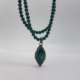 Sterling Silver Malachite Crystal Pendant Necklace 77.8g