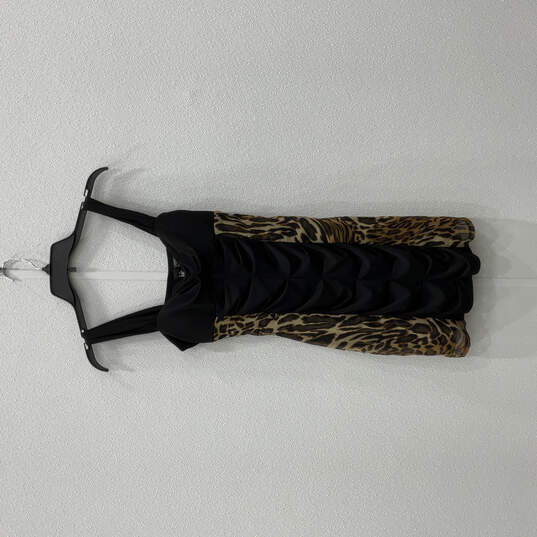 Women Black Beige Animal Print Sleeveless Pullover Bodycon Dress Size 5 image number 2