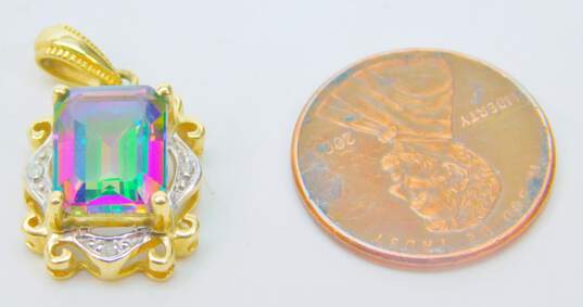 Romantic 10k Yellow Gold Emerald Cut Mystic Topaz & Diamond Accent Pendant 2.6g image number 5