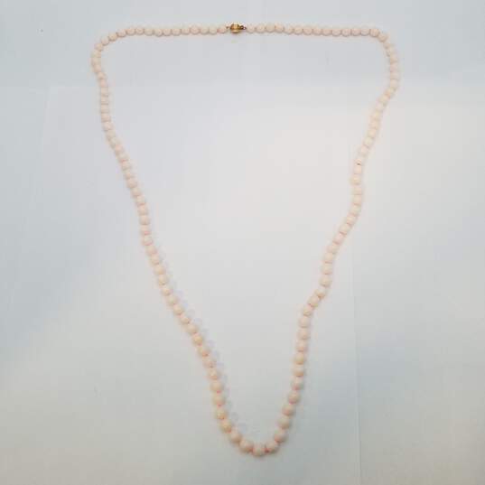 14K Gold Pink Knotted White Gemstone Beaded Necklace 49.0g image number 5