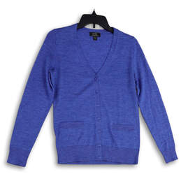 Womens Blue Knitted Welt Pocket Button Front Cardigan Sweater Size Small