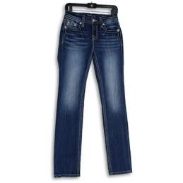 Womens Dark Blue Sequins Denim 5-Pocket Design Straight Leg Jeans Size 26