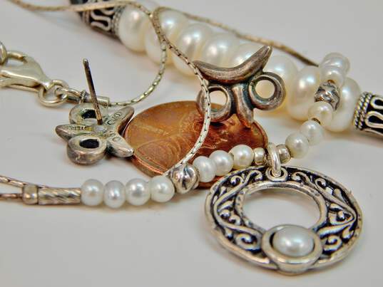Didae 925 Pearl Scrolls Pendant Necklace Post Earrings Pearls Bead Cord Bracelet image number 6