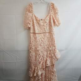 Pastel pink crochet lace off shoulder ruffle dress L