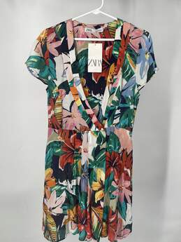 Womens Multicolor Floral Short Sleeve Wrap Dress Size M T-0503687-D