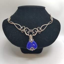A. Sterling Silver Lapis Open Work 1.5" Pendant On 20" Necklace 44.8g