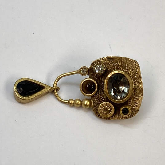 Designer Patricia Locke Gold-Tone Sparkly Crystal Stone Dangle Brooch Pin image number 1