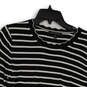 Womens Black White Striped Tight-Knit Crew Neck Pullover Sweater Size M image number 3