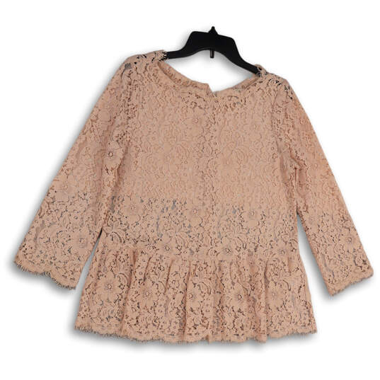 Womens Pink Floral Lace Overlay Long Sleeve Pullover Blouse Top Size Medium image number 1