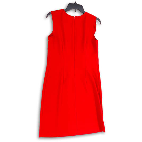 Womens Red Ruffle Round Neck Sleeveless Back Zip Sheath Dress Size 4 image number 2