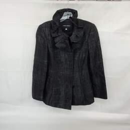 Giorgio Armani Women's Black Wool Blend Ruffle Front Jacket Size 40