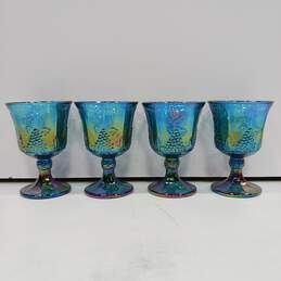 Vintage, Set of 4 Indiana Glass Blue Carnival Glass Goblets