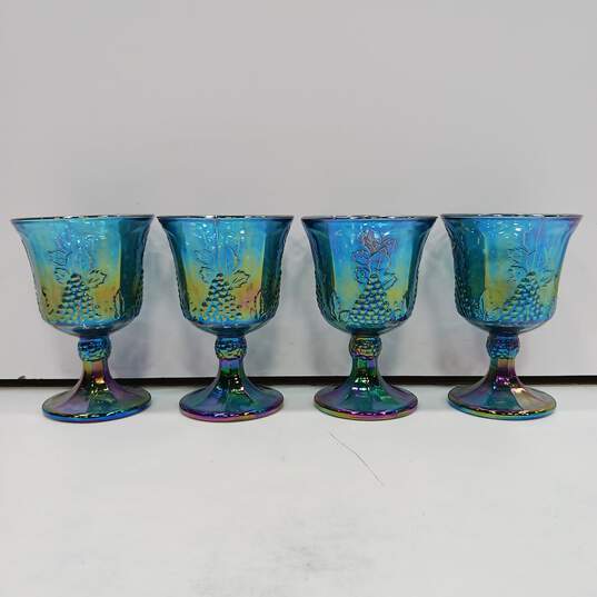 Vintage, Set of 4 Indiana Glass Blue Carnival Glass Goblets image number 1