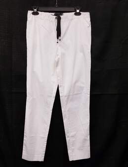 Womens White Cotton Blend Elastic Waist Drawstring Straight Leg Pants Sz 6