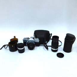 Petri FT 35mm SLR Film Camera w/ 3 Lenses & Leather Cases