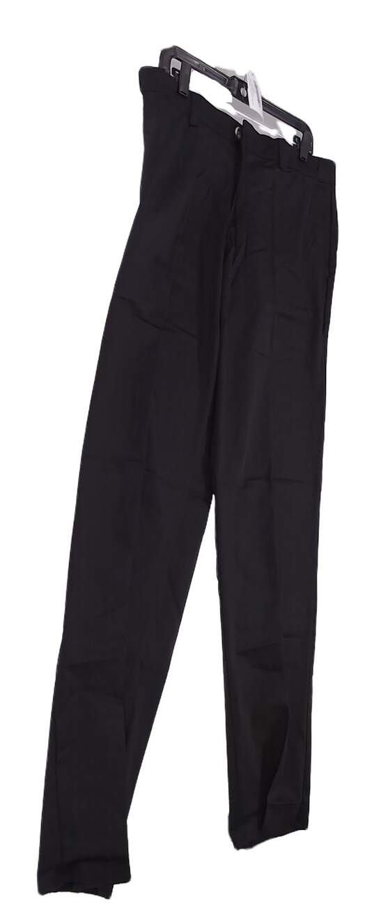 Men's Black Flat Front Slash Pockets Straight Leg Dress Pants image number 1