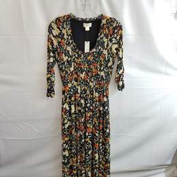 Anthropologie Maeve Women's Black Floral Omya Smocked Maxi Dress Size XS