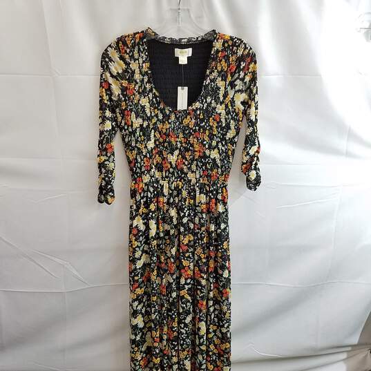 Anthropologie Maeve Women's Black Floral Omya Smocked Maxi Dress Size XS image number 1