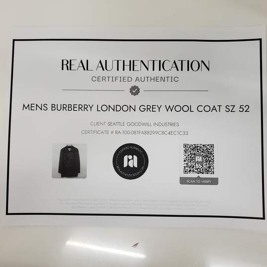 Burberry London Grey Wool Coat Men's Size 52 image number 5