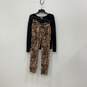 Ambrielle Womens Black Long Sleeve Top And Cheetah Print Pajama 2 Piece Set Sz S image number 1