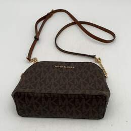 Michael Kors Womens Brown Gold Leather Signature Print Zipper Crossbody Bag
