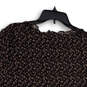 Womens Black Brown Floral Short Sleeve V-Neck Button Front Blouse Top Sz L image number 4