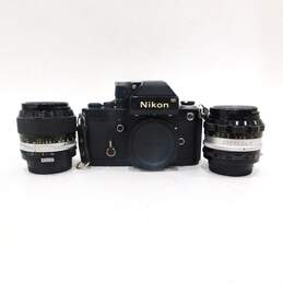 Nikon F2 SLR 35mm Film Camera w/ 2 Lens Auto 1:1.4 50mm & 1:3.5 55mm