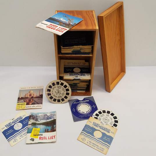 Buy the Lot of 80 Vintage View Master Reels in Wooden Box Container
