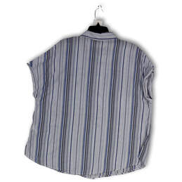 NWT Womens Blue Striped Short Sleeve Collared Pockets Button-Up Shirt Sz 1X alternative image