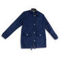 Womens Blue Long Sleeve Front Pockets Hooded Full-Zip Jacket Size Medium image number 1