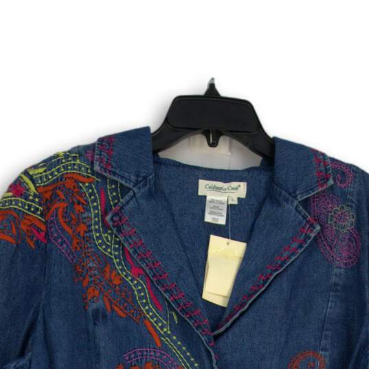 NWT Coldwater Creek Womens Multicolor Embroidered Long Sleeve Denim Jacket Sz L image number 3