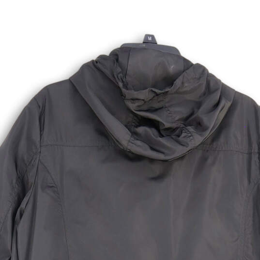 Womens Black Long Sleeve Flap Pocket Hooded Full-Zip Rain Coat Size Large image number 4
