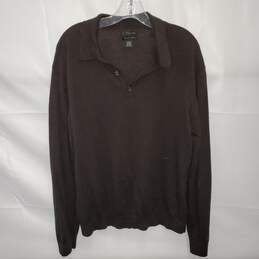 J. Ferrar Brown Washable Merino Wool 1/4 Button Pullover Sweater Size L