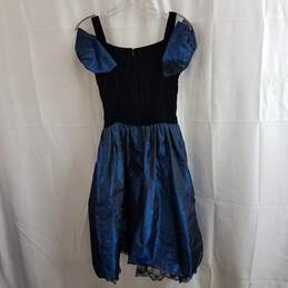 VTG Jessica McClintock Gunne Sax Velvet Blue Iridescent Bow Puff Dress Size 8 alternative image